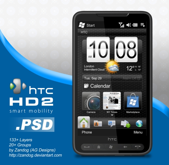 HTC HD 2 Smartphone .PSD preview HTC HD 2 Smartphone .PSD preview