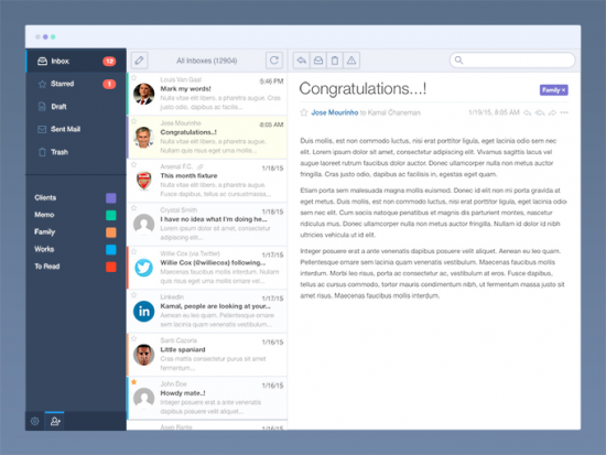 Email app interface template preview Email app interface template preview